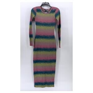 DAILY PRACTICE Women's Mulitcolor Striped Rib Cutout Bodycon Dress SZ 2XS